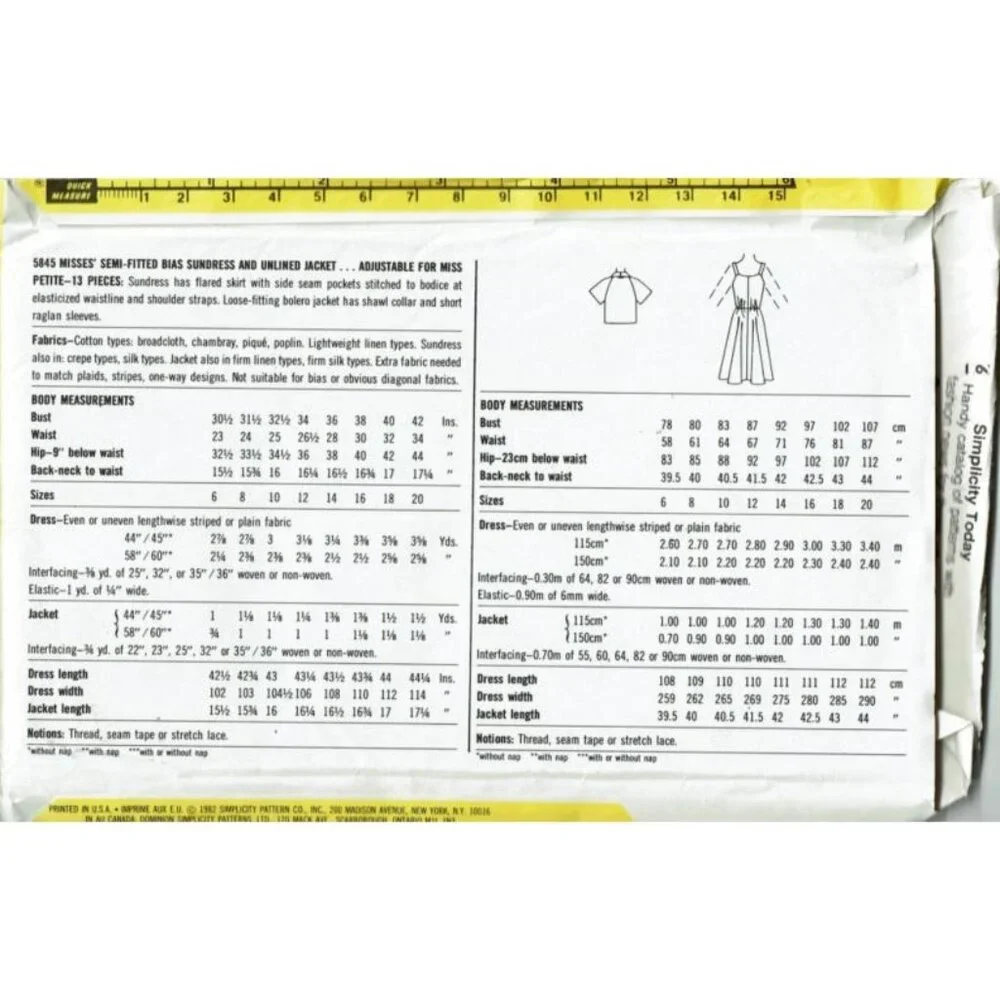 Simplicity Sewing Pattern 5845 Miss‎ Sundress Jacke